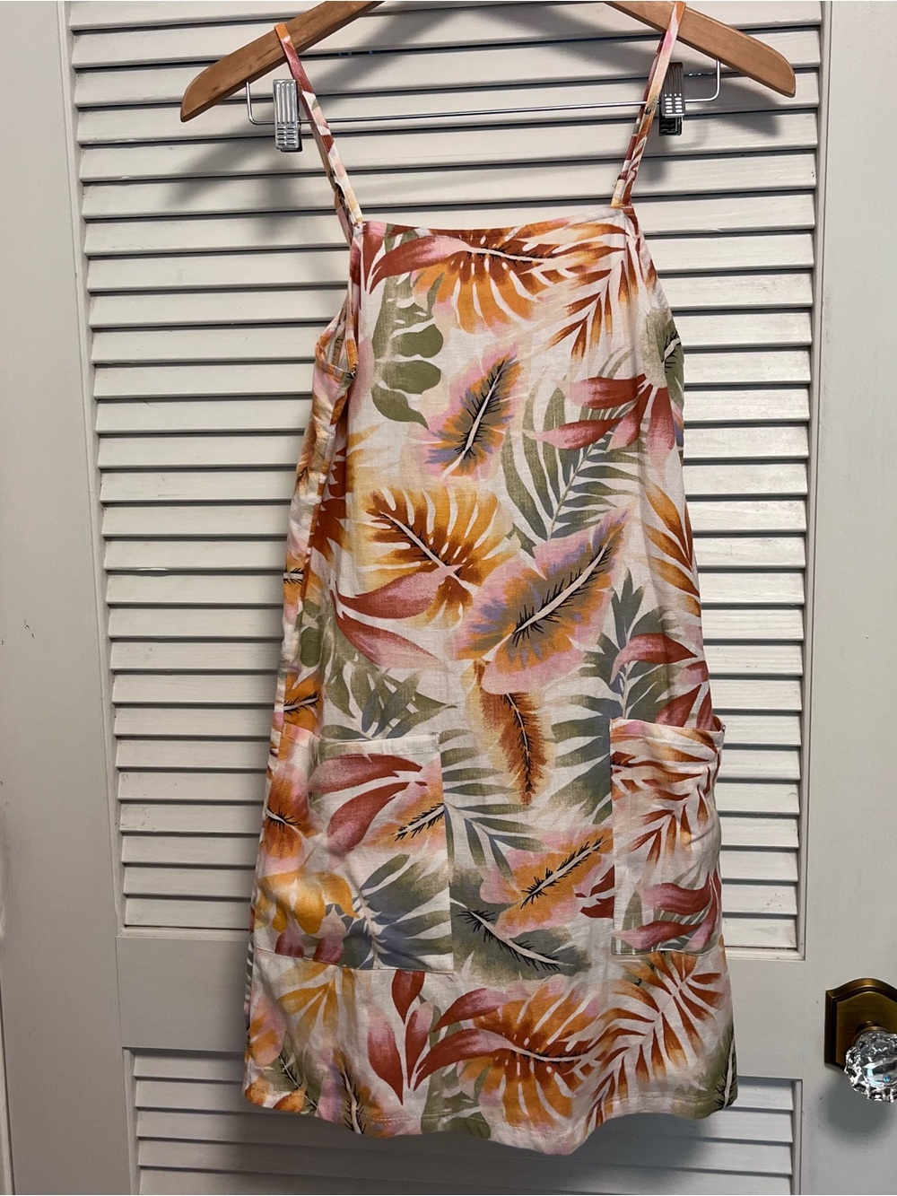 Billabong Dress Sun Summer Palm Leaf Print Pockets Boho Natural Light XS